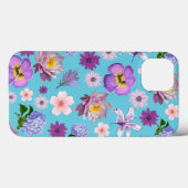 Blauwe en Paarse Floral iPhone Case (Achterkant (horizontaal))
