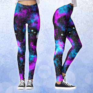 Blauwe en Paarse Galaxy Neon Yoga Leggings