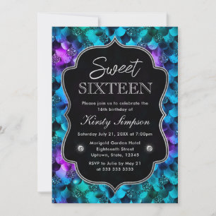 Blauwe en Paarse Glitter Mermaid Scales Sweet 16 Kaart