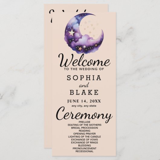 Blauwe en Paarse Halve Maan Trouwprogramma (Voorkant / Achterkant)