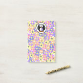 Blauwe en Paarse lint Penguin Post-it® Notes (Op bureau)