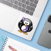 Blauwe en Paarse lint Penguin Sticker (Laptop met iPhone)