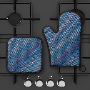 Blauwe en paarse Moiré Strepen - Psychedelisch Abs Ovenwant & Pannenlap Set