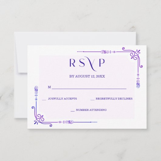 Blauwe en Paarse Orchidee bruiloft RSVP Kaartje (Voorkant)