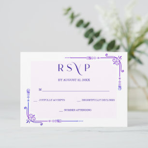 Blauwe en paarse orchideeën bruiloft RSVP Kaartje
