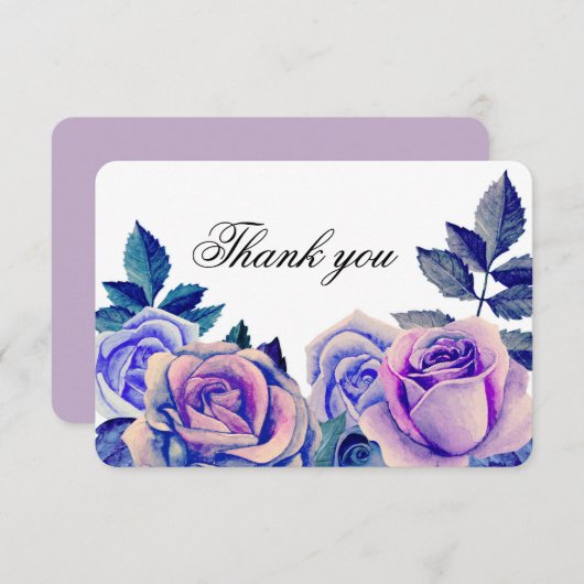 Blauwe en paarse rozen bedankt. Bloemenbruiloft Bedankkaart (Voorkant / Achterkant)