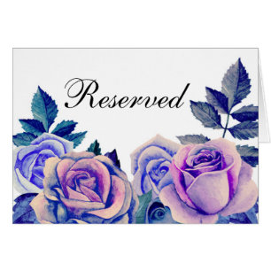 Blauwe en paarse rozen. Huwelijk gereserveerd bord