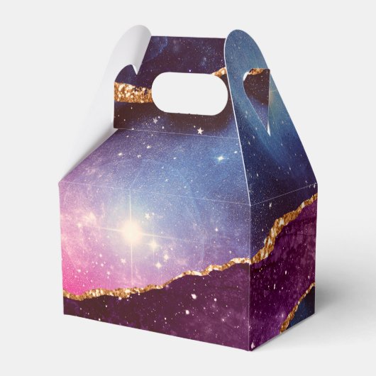 Blauwe en Paarse ruimte en sterren met Gold Ribbon Bedankdoosjes (Achterkant)