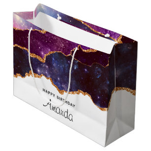 Blauwe en Paarse ruimte en sterren Modern Agate Bi Groot Cadeauzakje