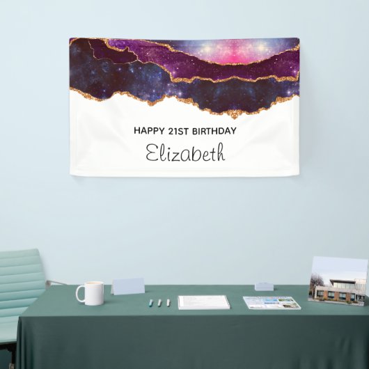 Blauwe en Paarse ruimte en sterren Modern Agate Bi Spandoek (Beurs)