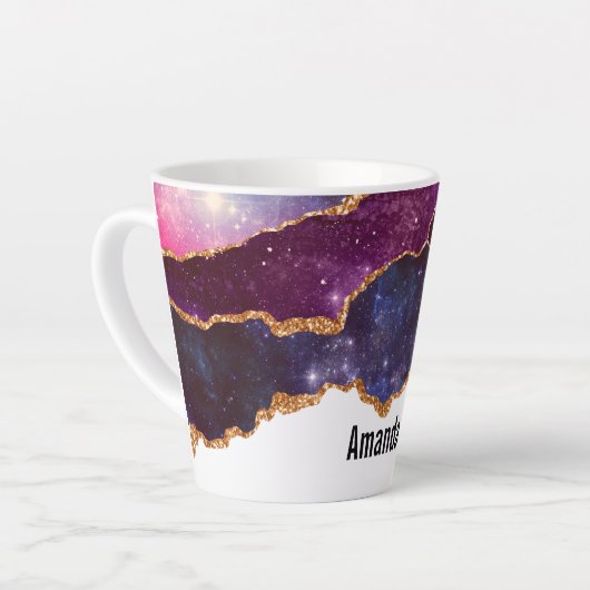 Blauwe en Paarse ruimte en sterren Modern Agate Latte Mok (Linkerhoek)