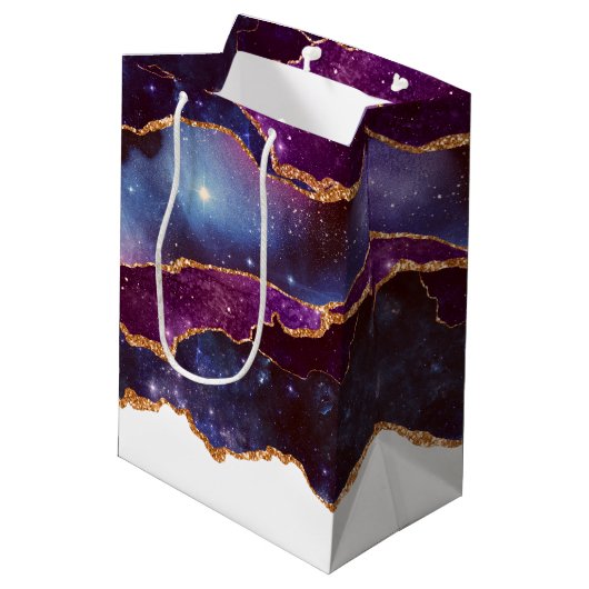 Blauwe en Paarse ruimte en sterren Modern Agate Medium Cadeauzakje (Achterkant Gekanteld)