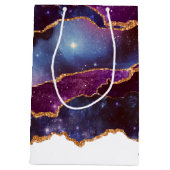 Blauwe en Paarse ruimte en sterren Modern Agate Medium Cadeauzakje (Achterkant)