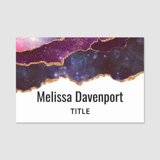 Blauwe en Paarse ruimte en sterren Modern Agate Naamplaatje (Voorkant)