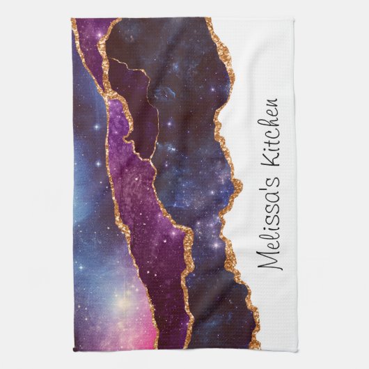 Blauwe en Paarse ruimte en sterren Modern Agate Theedoek (Verticaal)