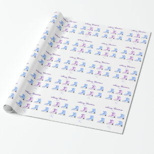 Blauwe en paarse schaatsen cadeaupapier