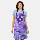 Blauwe en Paarse Silky Marble Monogram Schort (Gedragen)