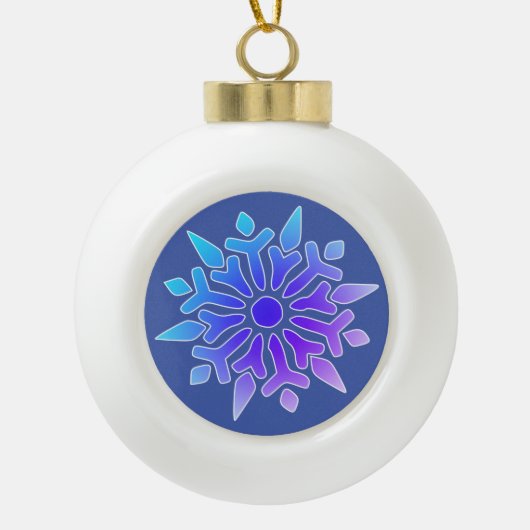 Blauwe en Paarse Snowflake Keramische Bal Ornament (Voorkant)