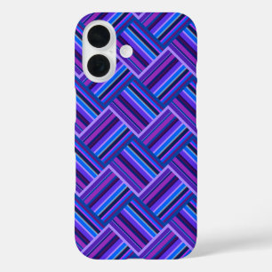Blauwe en paarse strepen weven iPhone 16 hoesje