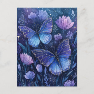 Blauwe en Paarse Vlinder in Sterrenbloementuin Briefkaart