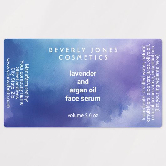 Blauwe en Paarse waterverf druppelflesetiket Labels (Design 1)