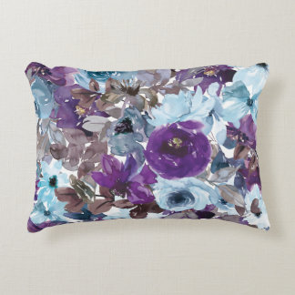 Blauwe en Paarse Waterverf Floral Accent Pillow Kussen