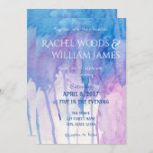 Blauwe en Paarse Waterverf | Uitnodiging tot wedde (Voorkant / Achterkant)