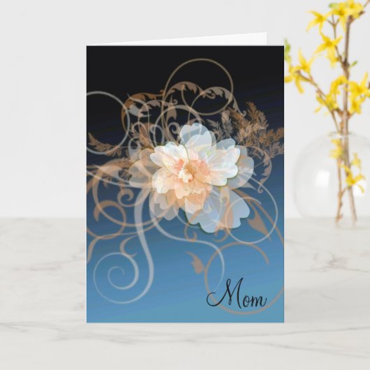 Blauwe en perzik bloemige werveling Moederdag Kaart (Gele Bloem)