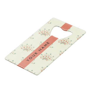 Blauwe en rode bloemen, rood, Jouw naam Kredietkaart Flessenopener