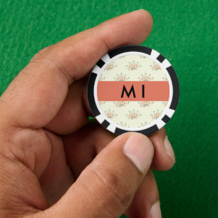 Blauwe en rode bloemen, rood, Jouw naam Poker Chips