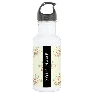 Blauwe en Rode Bloemen, Zwart, Je Naam Waterfles