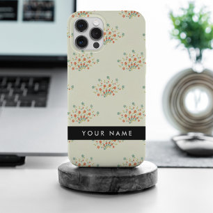 Blauwe en rode bloemen, zwart, Jouw naam iPhone 15 Pro Max Hoesje
