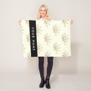 Blauwe en Rode Bloemen, Zwart, Uw Naam Fleece Deken