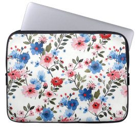Blauwe en rode Floral Laptop Sleeve