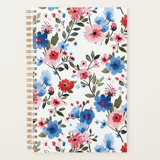 Blauwe en rode Floral Planner (Voorkant)