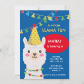 Blauwe en rode lama met party pet Uitnodiging (Voorkant)