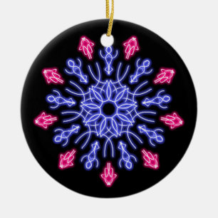 Blauwe en rode neon bloem keramisch ornament