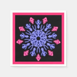 Blauwe en rode neon bloem servet