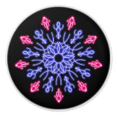 Blauwe en rode neonbloem keramische knop (Voorkant)