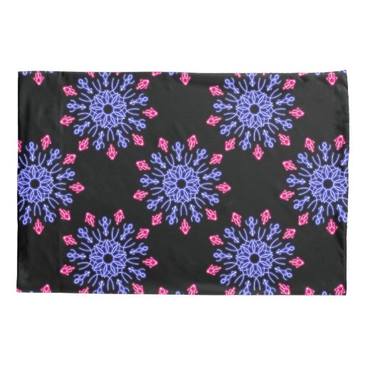 Blauwe en rode neonbloem kussensloop (Achterkant)