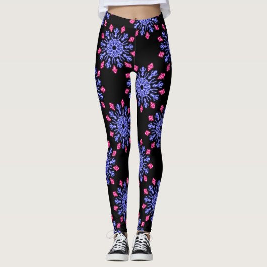 Blauwe en rode neonbloem leggings (Voorkant)