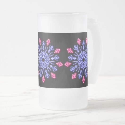 Blauwe en rode neonbloem matglas bierpul (Voorkant rechts)