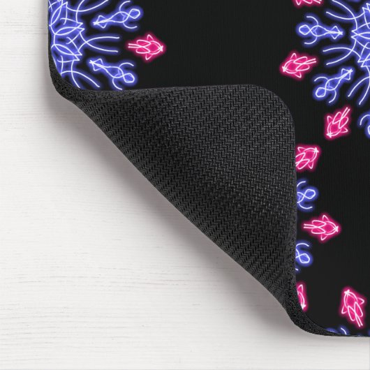 Blauwe en rode neonbloem muismat (Hoek)