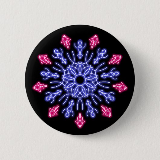 Blauwe en rode neonbloem ronde button 5,7 cm (Voorkant)