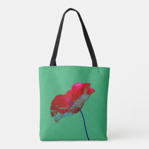 Blauwe en rode papaverbloem afdrukken op groen tote bag