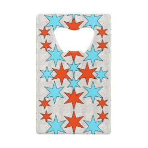 Blauwe en rode sterprint kredietkaart flessenopener