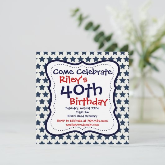 Blauwe en rode sterren 40e uitnodiging van de Birt (Staand voorkant)