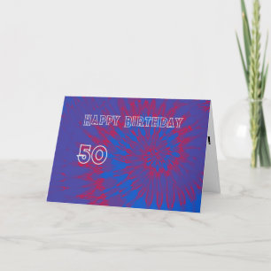 Blauwe en Rode Tie Dye 50e Happy Birthday Kaart