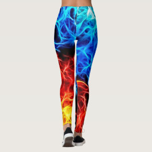 Blauwe en rode vlammen, elektrisch, geëlektrifice leggings