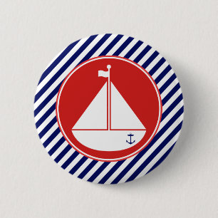 Blauwe en rode zeilboot ronde button 5,7 cm